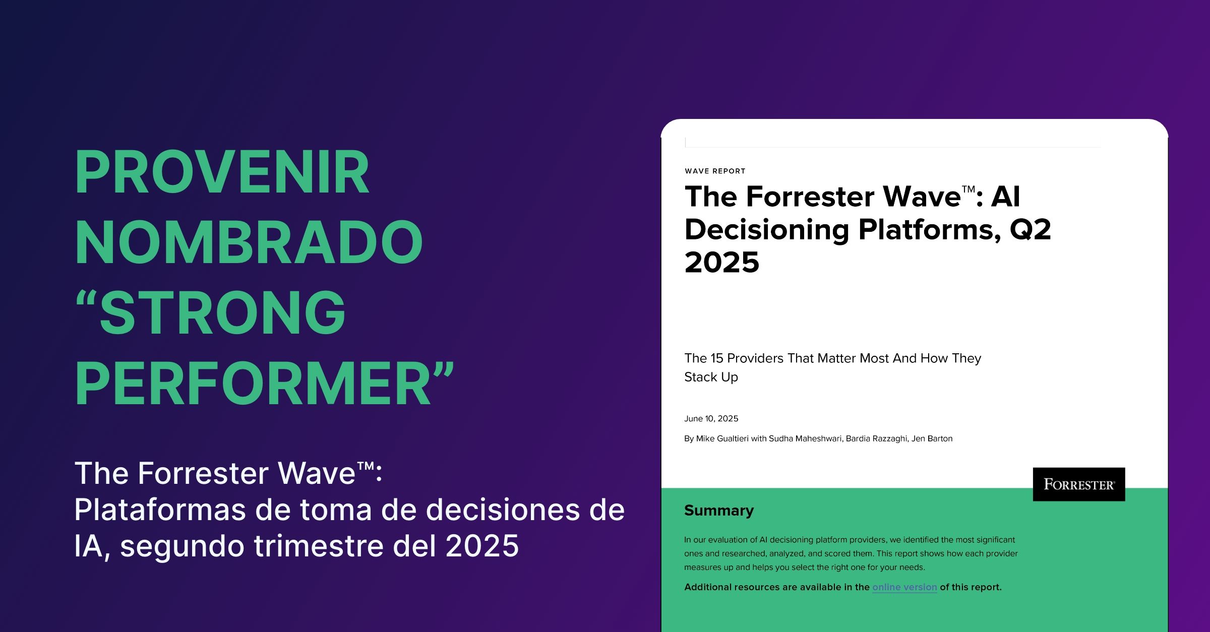 Provenir nombrado "Strong Performer" en su primera inclusión en el informe 2025 de Plataformas de Decisión con IA