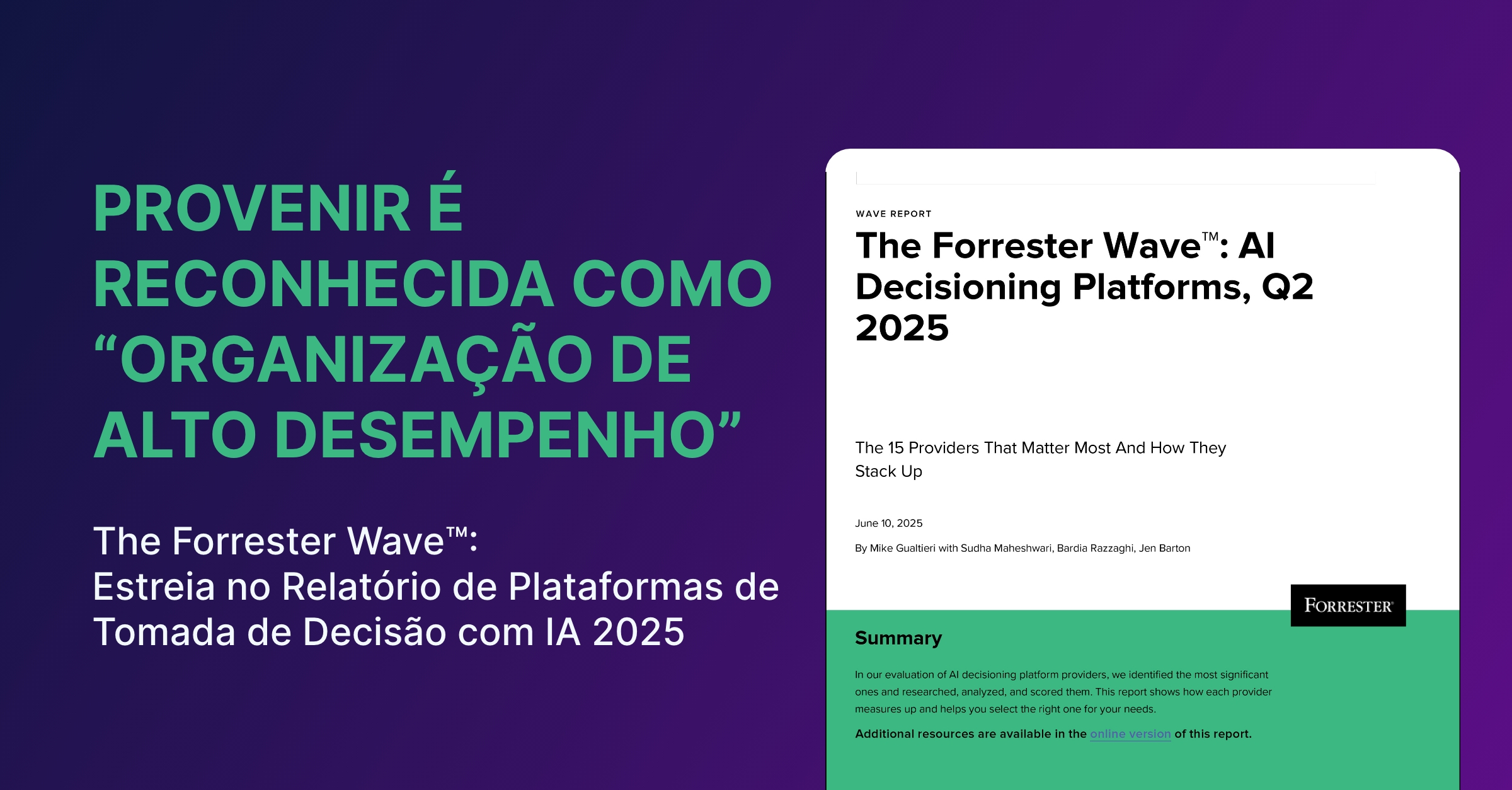 Estreia no Relatório de Plataformas de Tomada de Decisão com IA 2025